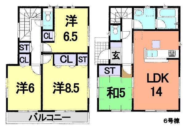 Floor plan. (6 Building), Price 27,800,000 yen, 4LDK, Land area 112.52 sq m , Building area 93.15 sq m