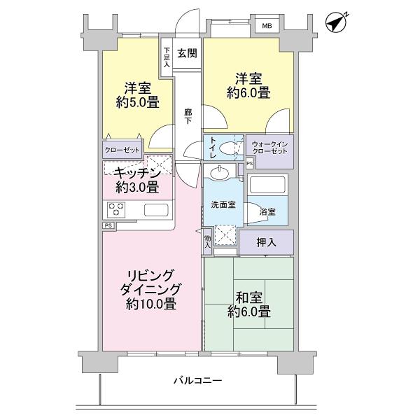 Floor plan. 3LDK, Price 20.8 million yen, Occupied area 66.56 sq m , Between the balcony area 11.5 sq m floor plan