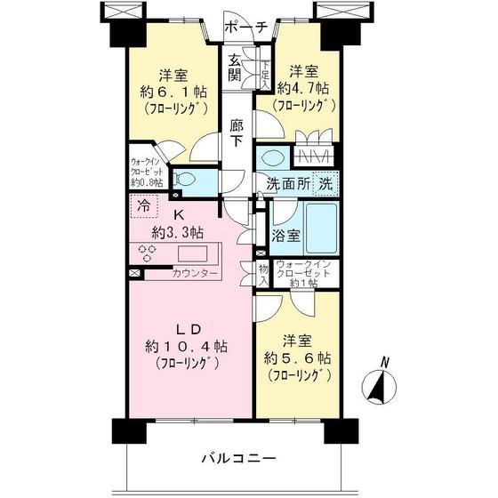 Floor plan. 3LDK, Price 27,800,000 yen, Occupied area 66.28 sq m , Balcony area 12 sq m