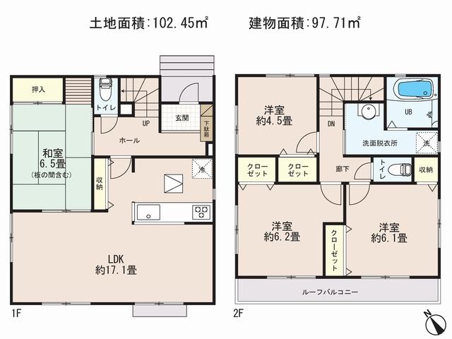 Floor plan. (34 Building), Price 25,800,000 yen, 4LDK, Land area 102.45 sq m , Building area 97.71 sq m