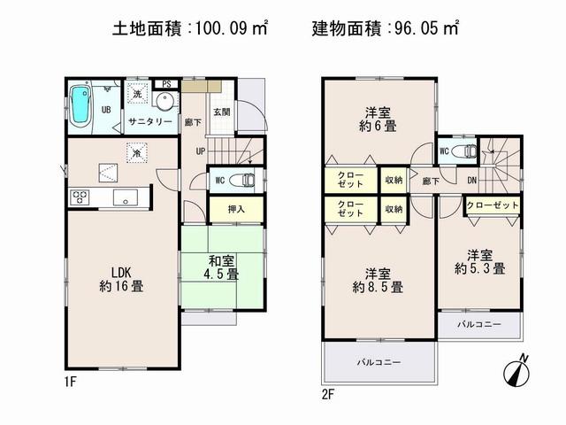 Floor plan. (8 Building), Price 33,800,000 yen, 4LDK, Land area 100.09 sq m , Building area 96.05 sq m