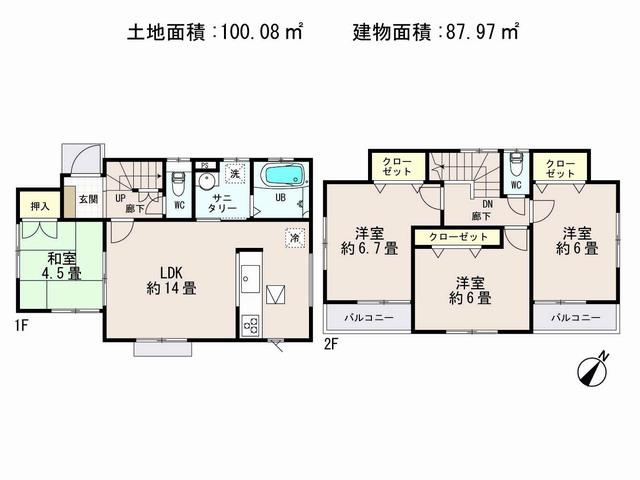 Floor plan. (15 Building), Price 30,800,000 yen, 4LDK, Land area 100.08 sq m , Building area 87.97 sq m