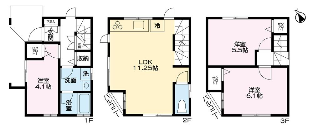 Floor plan. 18,700,000 yen, 3LDK, Land area 46.74 sq m , Building area 65.97 sq m