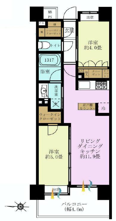Floor plan. 2LDK, Price 20.8 million yen, Occupied area 48.07 sq m , Balcony area 8.28 sq m