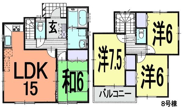 Floor plan. (8 Building), Price 25,400,000 yen, 4LDK, Land area 115.65 sq m , Building area 96.88 sq m