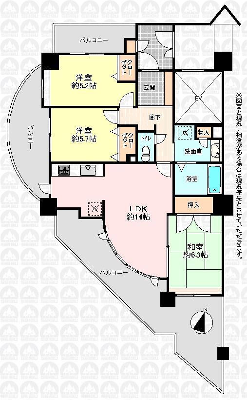 Floor plan. 3LDK, Price 26,800,000 yen, Occupied area 72.19 sq m , Balcony area 36.27 sq m floor plan