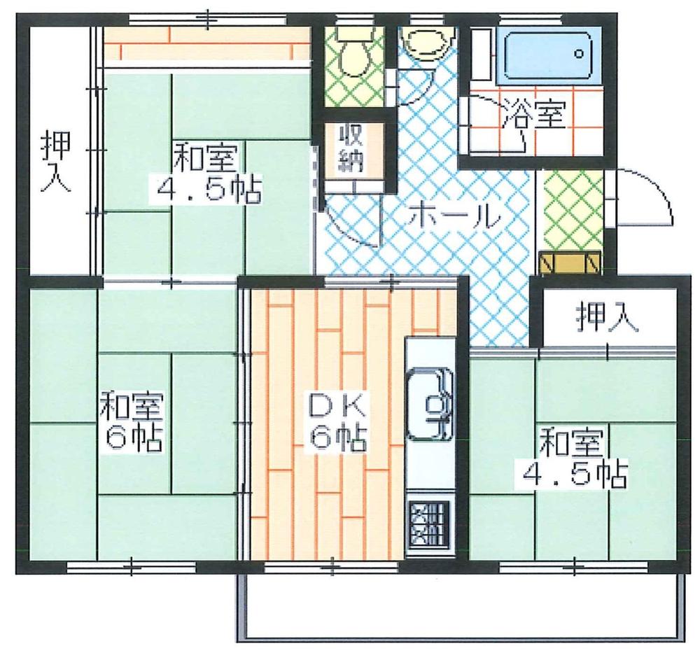 Floor plan. 3DK, Price 8.5 million yen, Occupied area 48.85 sq m , Balcony area 6 sq m floor plan