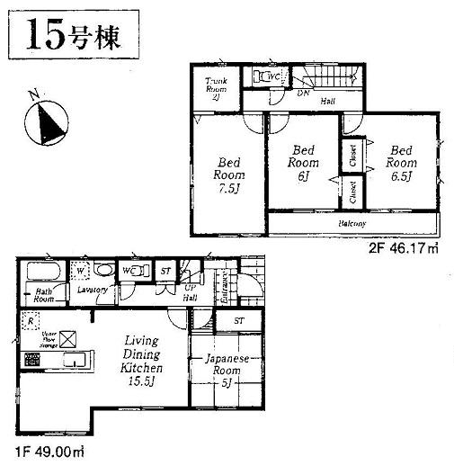 Floor plan. (15 Building), Price 25,800,000 yen, 4LDK+S, Land area 104.06 sq m , Building area 95.17 sq m