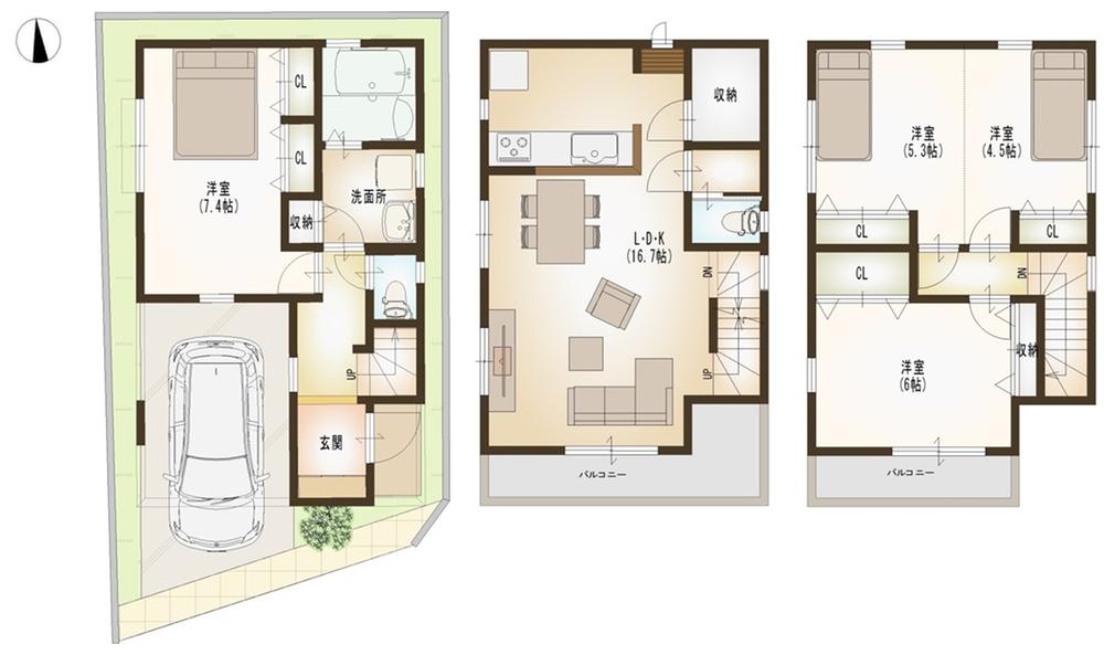 Floor plan. (B Building), Price 37,800,000 yen, 4LDK, Land area 62.5 sq m , Building area 109.96 sq m