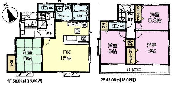 Floor plan. (3 Building), Price 38,800,000 yen, 4LDK, Land area 100.09 sq m , Building area 96.05 sq m