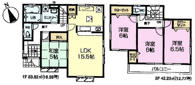 Floor plan. (5 Building), Price 37,800,000 yen, 4LDK, Land area 104.32 sq m , Building area 96.05 sq m