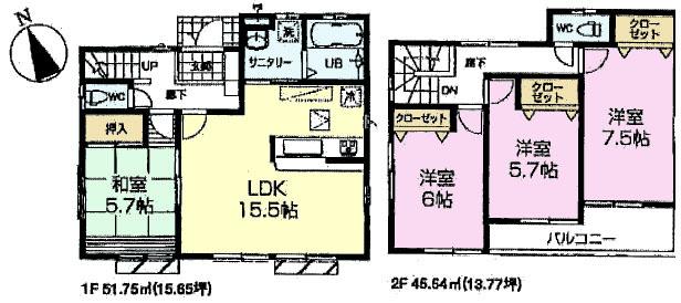 Floor plan. (7 Building), Price 36,800,000 yen, 4LDK, Land area 109.85 sq m , Building area 97.29 sq m
