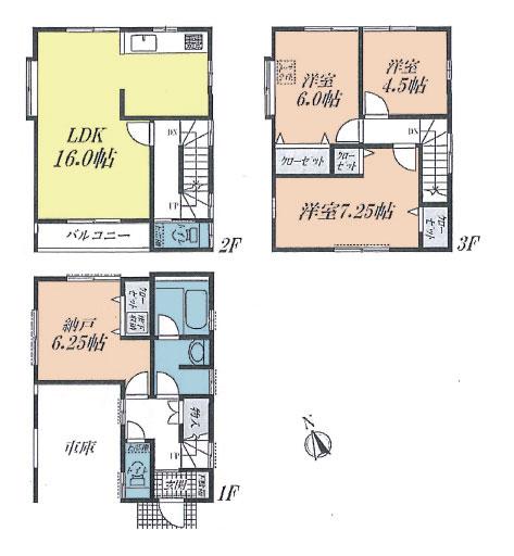 Floor plan. 24,900,000 yen, 3LDK + S (storeroom), Land area 62.54 sq m , Building area 108.69 sq m