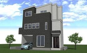 Building plan example (Perth ・ appearance). Wooden three-story