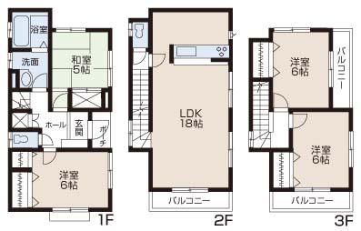 Floor plan. (3 Building), Price 27,800,000 yen, 4LDK, Land area 121.75 sq m , Building area 100.19 sq m
