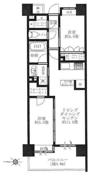Floor plan. 2LDK, Price 20.8 million yen, Occupied area 48.07 sq m , Balcony area 8.28 sq m floor plan