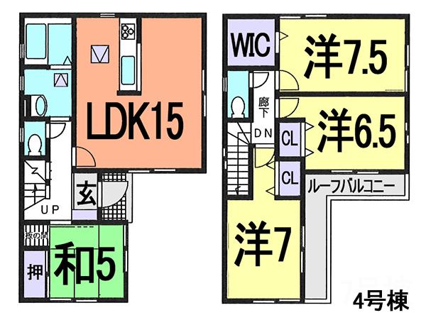Floor plan. (4 Building), Price 22,800,000 yen, 4LDK, Land area 101.09 sq m , Building area 96.88 sq m
