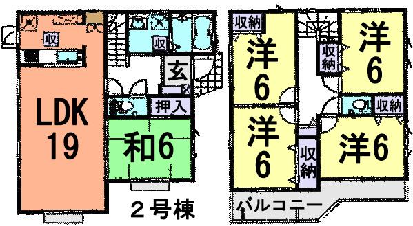 Floor plan. (Building 2), Price 26,900,000 yen, 4LDK, Land area 165.92 sq m , Building area 114.27 sq m