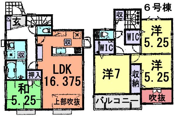 Floor plan. (6 Building), Price 20,900,000 yen, 4LDK, Land area 132.03 sq m , Building area 101.02 sq m