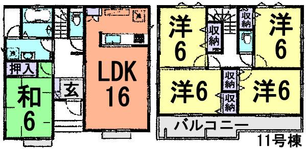 Floor plan. (11 Building), Price 22,900,000 yen, 4LDK, Land area 132.09 sq m , Building area 108.06 sq m