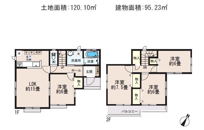 Floor plan. (F), Price 20.8 million yen, 4LDK, Land area 120.1 sq m , Building area 95.23 sq m