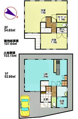 Floor plan. 21,800,000 yen, 2LDK, Land area 103.15 sq m , Building area 107.64 sq m