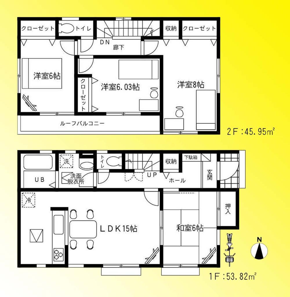 Floor plan. 21,800,000 yen, 4LDK, Land area 126.67 sq m , Building area 99.77 sq m