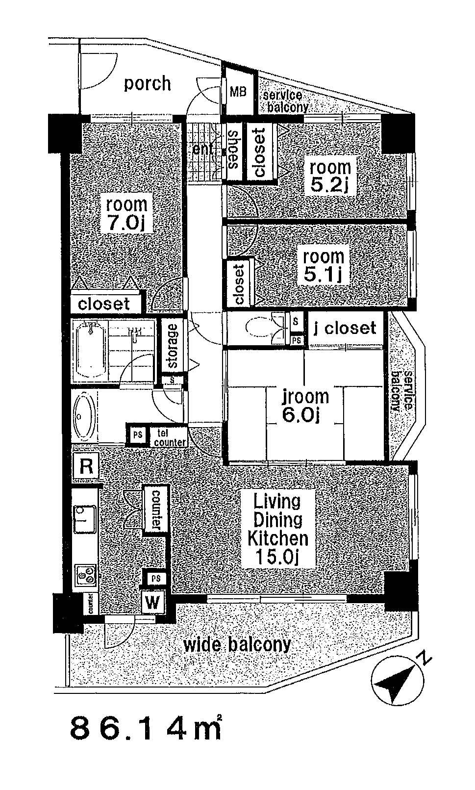 Floor plan. 4LDK, Price 14.5 million yen, Occupied area 86.14 sq m , Balcony area 10.77 sq m floor plan