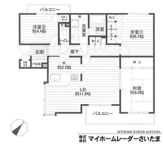 Floor plan. 3LDK, Price 14.8 million yen, Occupied area 73.24 sq m , Balcony area 8.59 sq m renovation ☆ Remodeling & amp; amp; you can immediately move on the furnished new.  ☆ 73 sq m of floor plan Hiroi , Your family is everyone is very happy.  ☆ It will be bright rooms with two faces lighting in the southwest corner room.