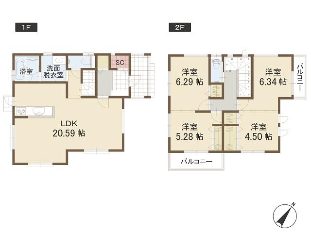 Floor plan. (10 Building), Price 24,900,000 yen, 2LDK, Land area 135.12 sq m , Building area 105 sq m