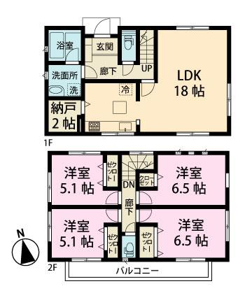 Floor plan. (1 Building), Price 33,800,000 yen, 4LDK+S, Land area 130.27 sq m , Building area 96.39 sq m