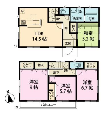 Floor plan. (4 Building), Price 32,800,000 yen, 4LDK, Land area 145.24 sq m , Building area 97.19 sq m
