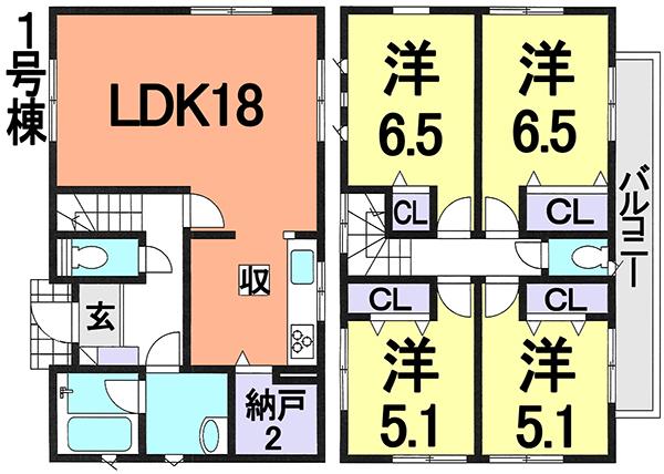 Floor plan. (1 Building), Price 33,800,000 yen, 4LDK, Land area 130.27 sq m , Building area 96.39 sq m
