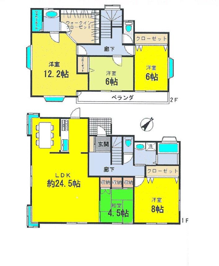 Floor plan. 36,800,000 yen, 5LDK + S (storeroom), Land area 215.73 sq m , Building area 157.73 sq m   ■ Preview possible Property! 2F shower room ■ Unit bus 1.25 square meters! Two parallel! Corner lot!