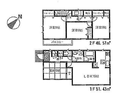 Floor plan. (Building 2), Price 26,800,000 yen, 4LDK, Land area 137.11 sq m , Building area 98 sq m