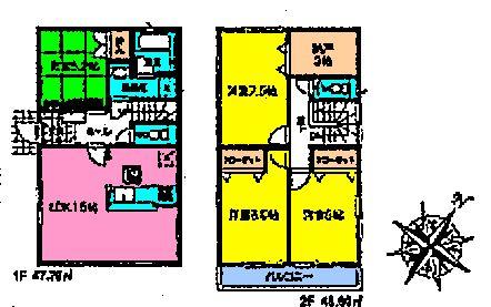 Floor plan. (Building 2), Price 27,800,000 yen, 4LDK+S, Land area 109.85 sq m , Building area 96.39 sq m