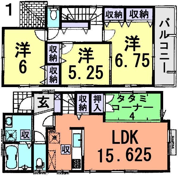 Floor plan. (1 Building), Price 26,800,000 yen, 4LDK, Land area 113.8 sq m , Building area 93.15 sq m