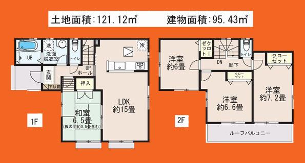 Floor plan. 25,400,000 yen, 4LDK, Land area 121.12 sq m , Building area 95.43 sq m