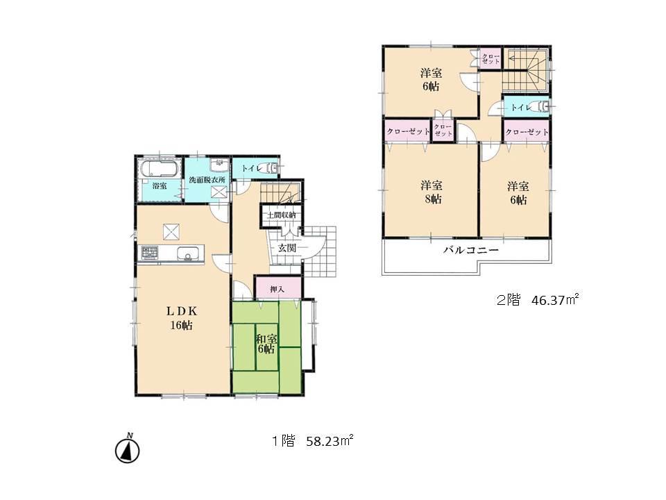 Floor plan. 25,800,000 yen, 4LDK, Land area 136.08 sq m , Building area 104.6 sq m