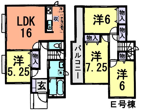 Floor plan. (E Building), Price 20.8 million yen, 4LDK, Land area 120.09 sq m , Building area 96.05 sq m
