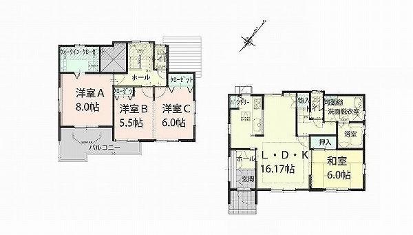 Floor plan. (Building 2), Price 33,800,000 yen, 4LDK, Land area 176.12 sq m , Building area 106.82 sq m