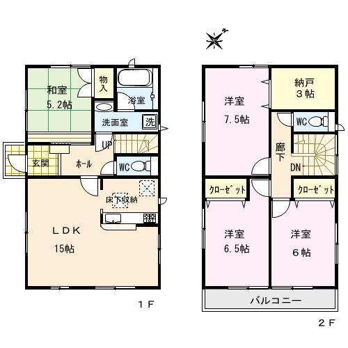 Floor plan. 27,800,000 yen, 4LDK+S, Land area 109.85 sq m , Building area 96.39 sq m