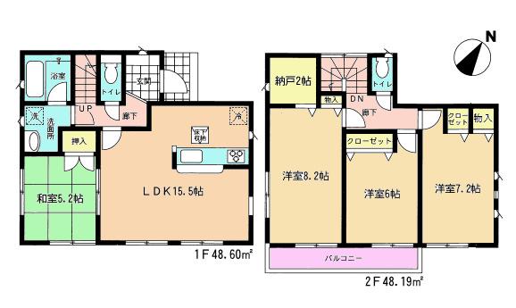 Floor plan. 22,800,000 yen, 4LDK + S (storeroom), Land area 110.89 sq m , Building area 96.79 sq m