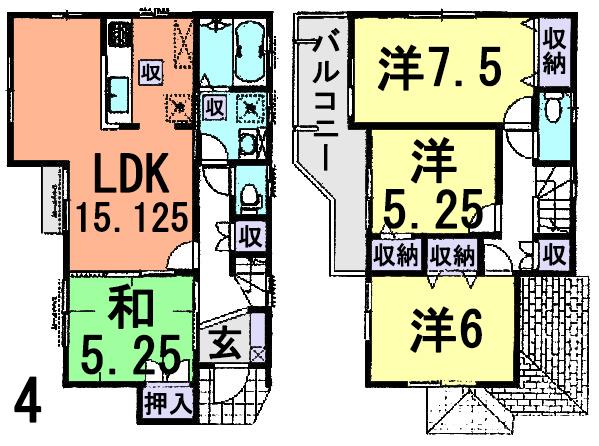 Floor plan. (4 Building), Price 27,800,000 yen, 4LDK, Land area 113.79 sq m , Building area 93.98 sq m