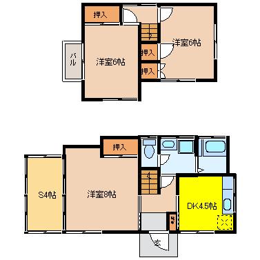 Floor plan. 3.98 million yen, 3DK + S (storeroom), Land area 121.05 sq m , Building area 60.45 sq m