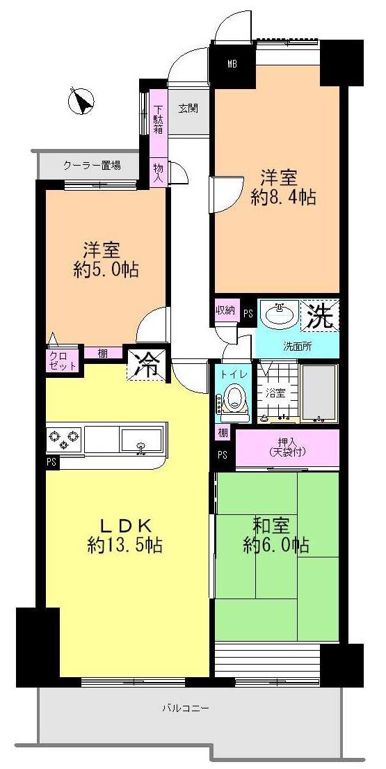 Floor plan. 3LDK, Price 13,900,000 yen, Occupied area 75.02 sq m , Balcony area 8.26 sq m   ◆ There are six tatami Japanese-style room in LDK next