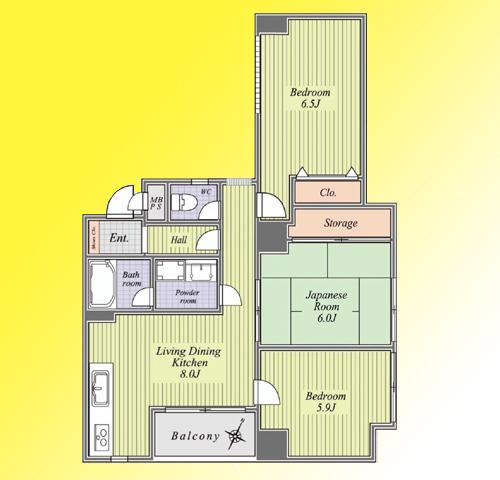 Floor plan. 3LDK, Price 20,900,000 yen, Occupied area 61.12 sq m , Balcony area 3.24 sq m
