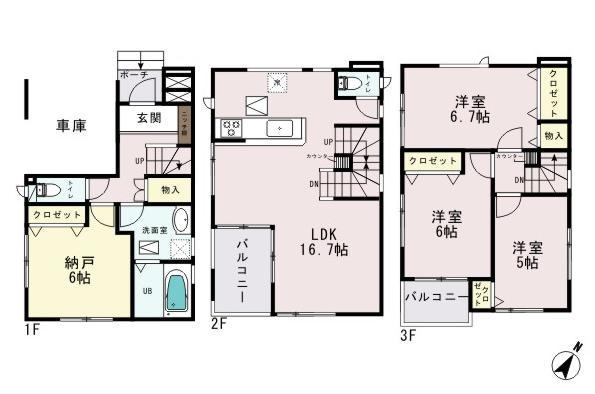 Floor plan. 32,800,000 yen, 3LDK+S, Land area 66.66 sq m , Building area 108.06 sq m 1 Building