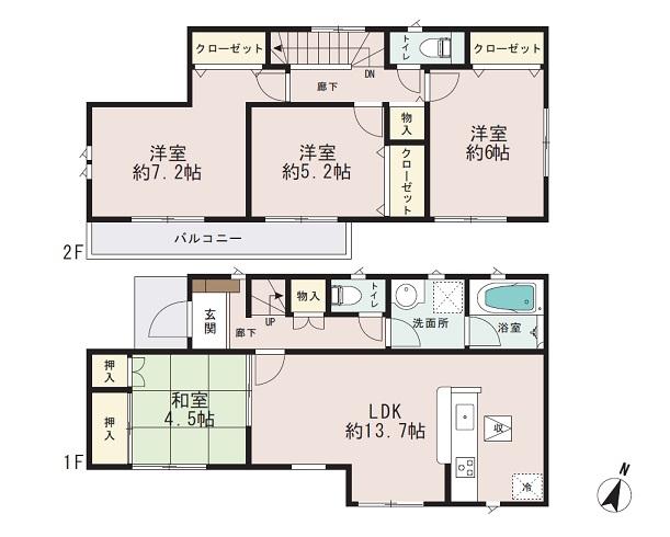 Floor plan. 30,800,000 yen, 4LDK, Land area 100.06 sq m , Building area 88.69 sq m 1 Building