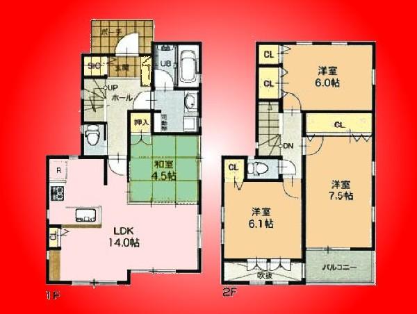 Floor plan. 42,800,000 yen, 4LDK, Land area 83.05 sq m , Building area 91.5 sq m